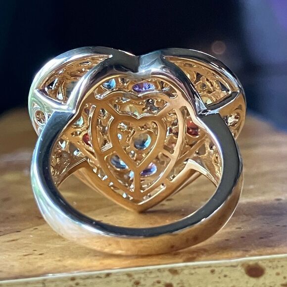 Natural Sapphire Sterling Silver Heart Ring Size 7.25 - Picture 5 of 9